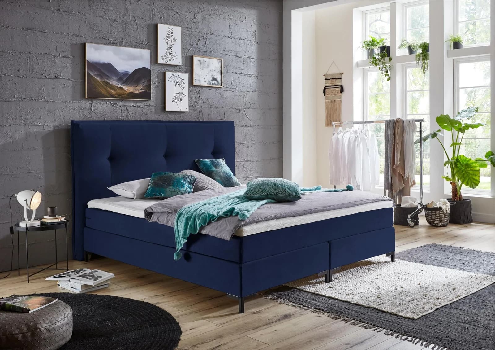 ATLANTIC HOME COLLECTION Boxspringbett Romy Navyblau mit Komfortschaum-Topper
