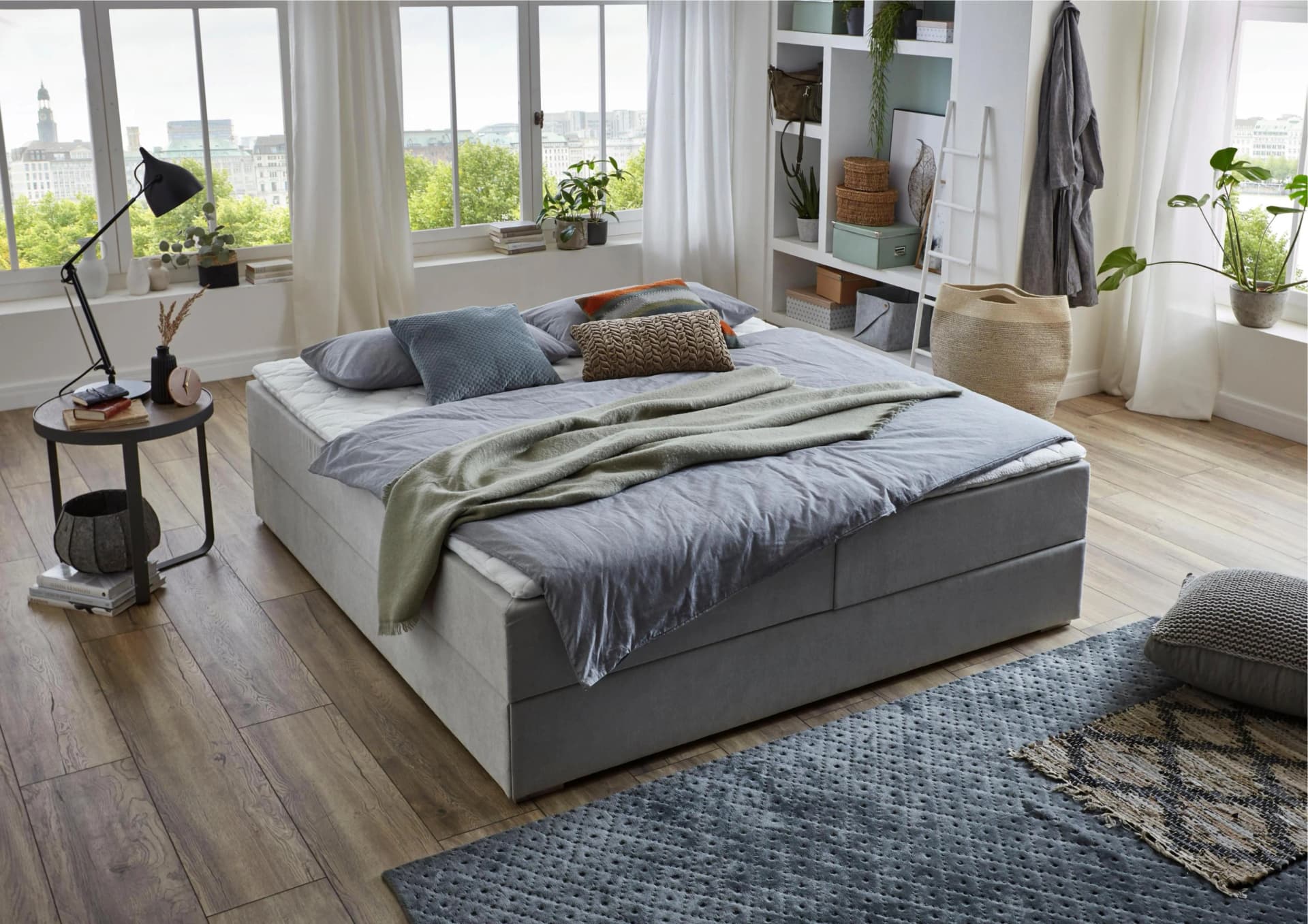 Boxbett Lucy Hellgrau mit Bettkasten und Matratzen