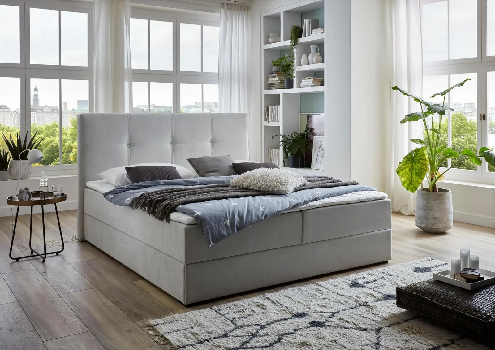 Boxbett Lucy Hellgrau mit Bettkasten und Matratzen