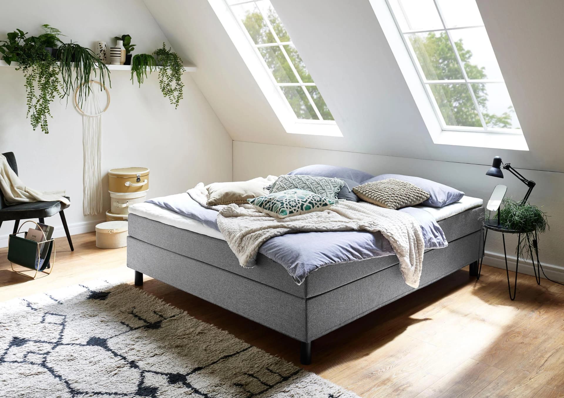 ATLANTIC HOME Boxbett Happy Grau mit Matratze und Bettwäsche