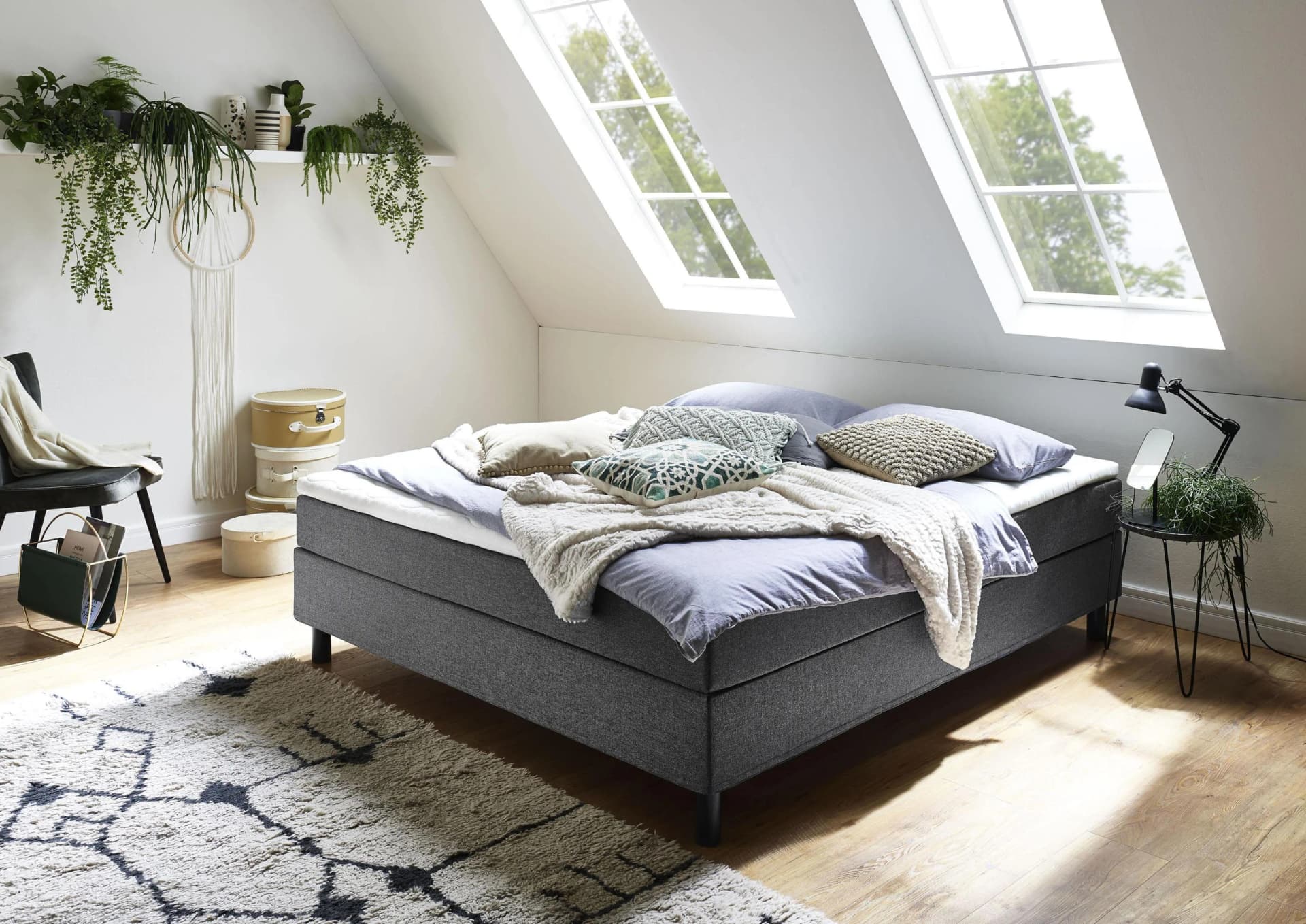 Boxbett Happy Anthrazit 180x200 mit Matratze & Bettwäsche