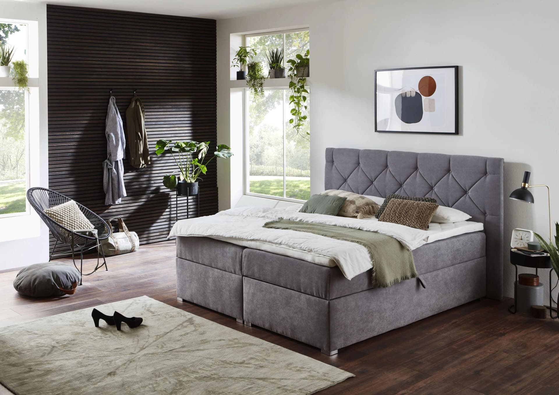 ATLANTIC HOME COLLECTION Boxbett Meike Grau mit Bettkasten und Topper