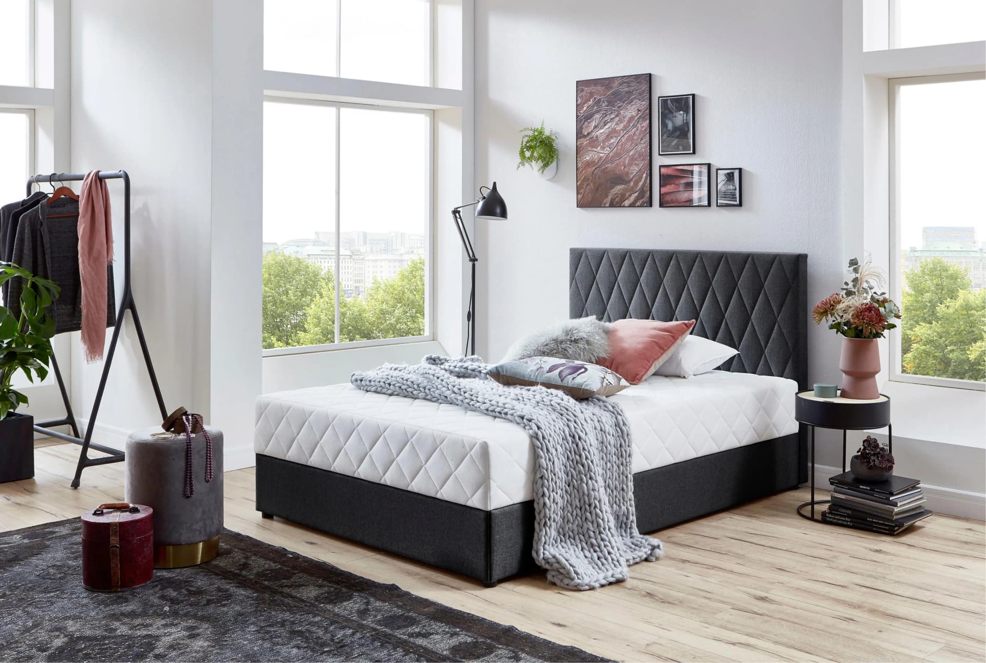 ATLANTIC HOME COLLECTION Boxbett Benita mit Bettkasten Anthrazit