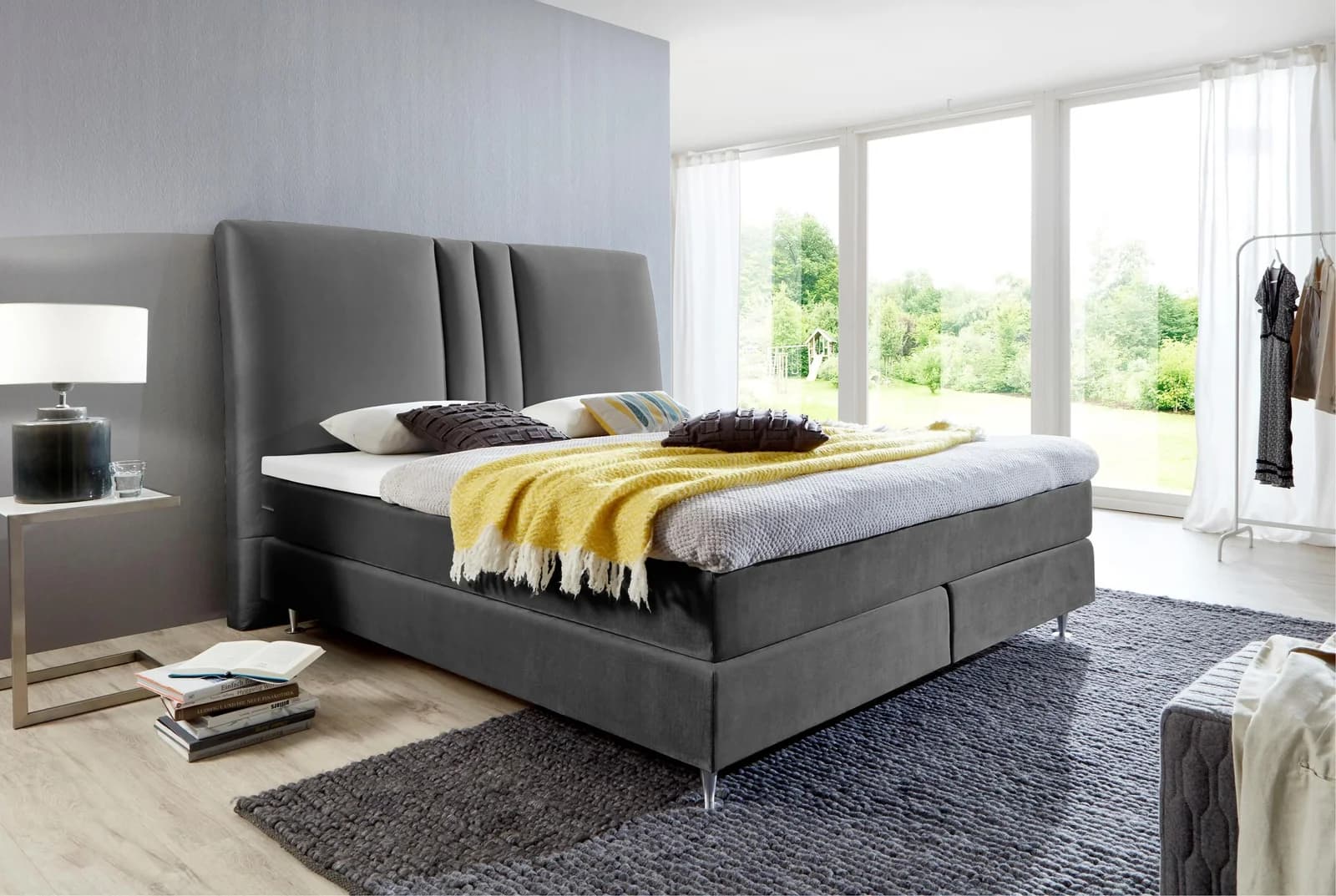 ATLANTIC HOME COLLECTION Boxspringbett Rita Dunkelgrau mit Topper
