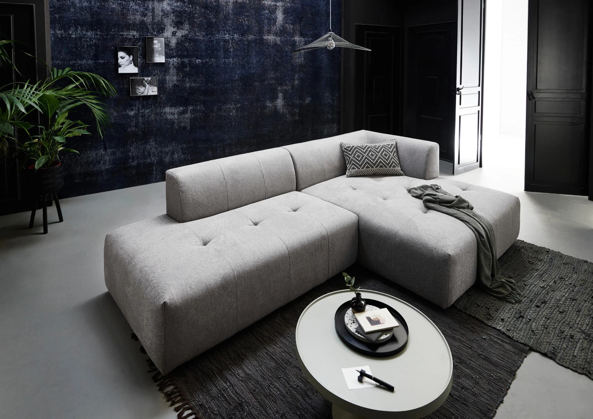 ATLANTIC HOME COLLECTION 3-Sitzer Sofa Leonardo Grau mit Ottomane