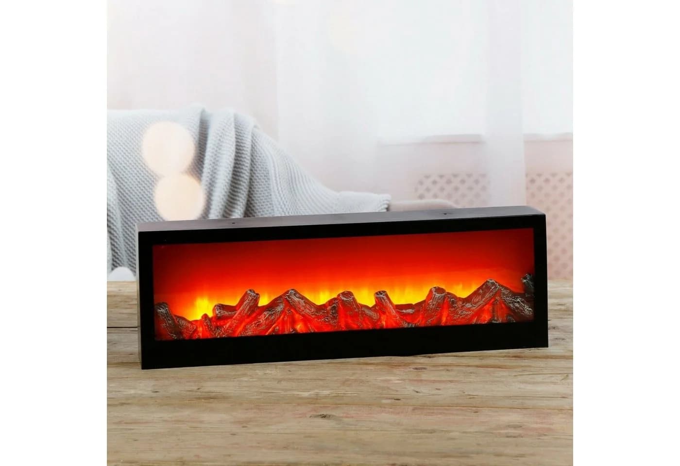 Meinposten LED Dekokamin Schwarz mit Echtglas