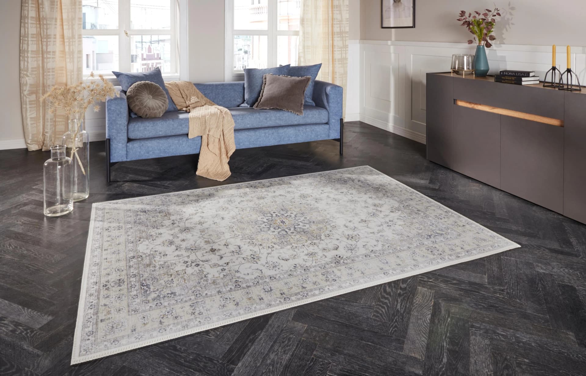 Teppich ELLE DECORATION "Nain" Orientalisch Vintage Kurzflor Grau