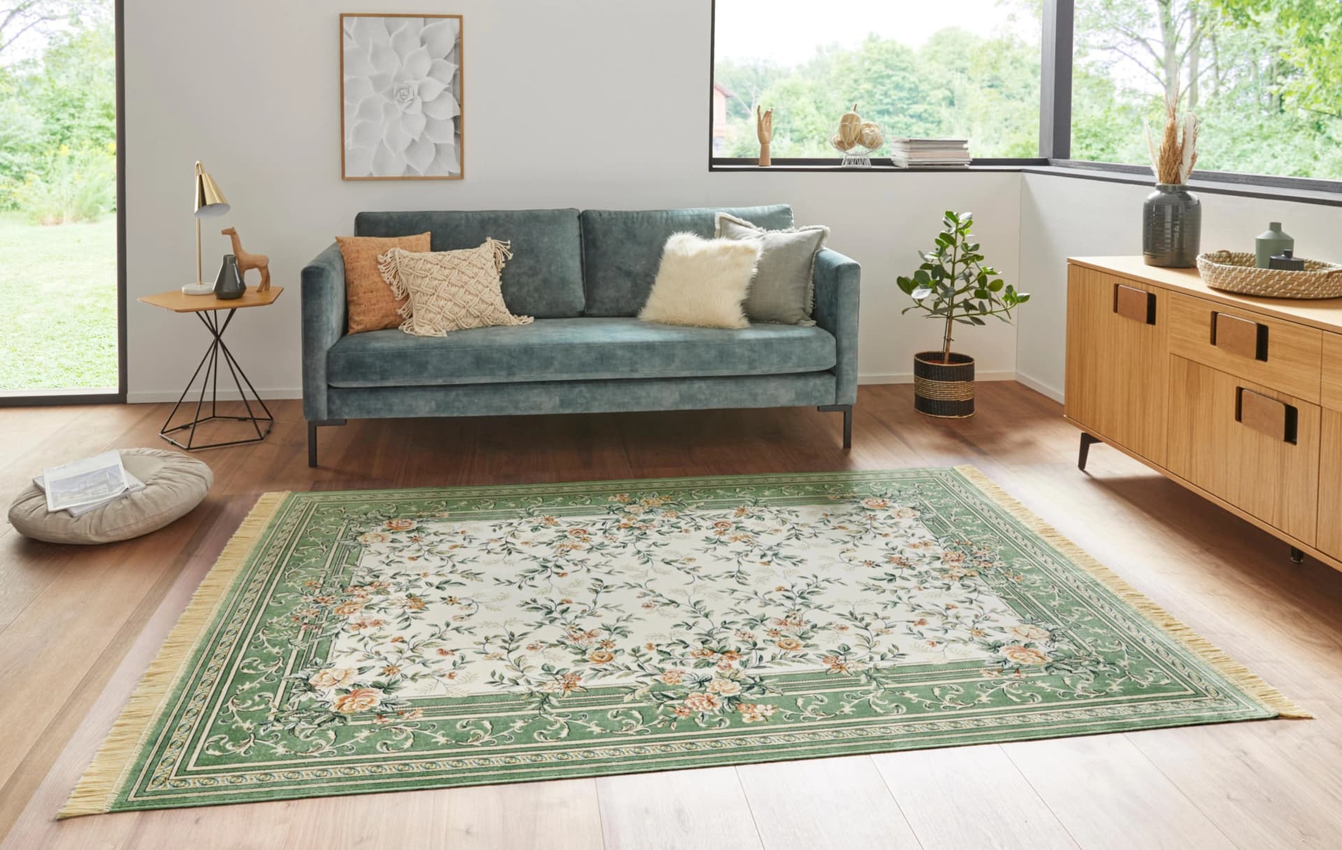 Hanse Home Teppich Antik Flowers Grün Orientalisch