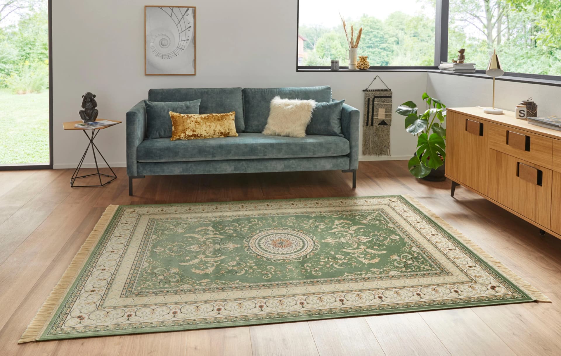 Orientalischer Viskose-Teppich in Grün
