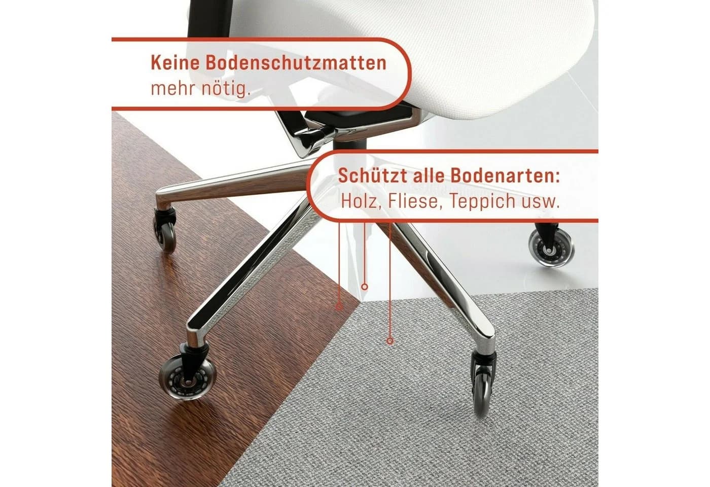 Vendix Stuhlrollen 5x Bürostuhl Rollen leise und kratzerfrei - Universal Hartbodenrollen