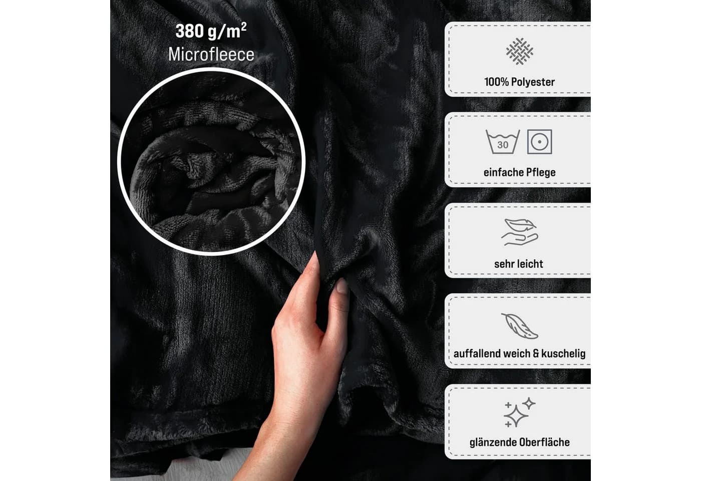 my STITCHERY Wohndecke Hoodie Schwarz Personalisiert Sherpa mit Ärmeln