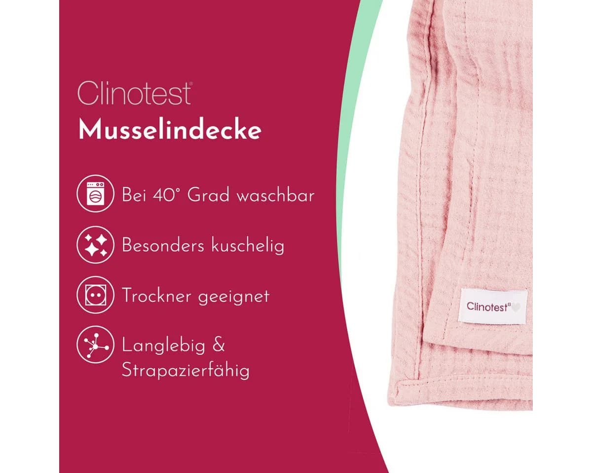 Clinotest Babydecke Musselintuch Rosa 100% Baumwolle