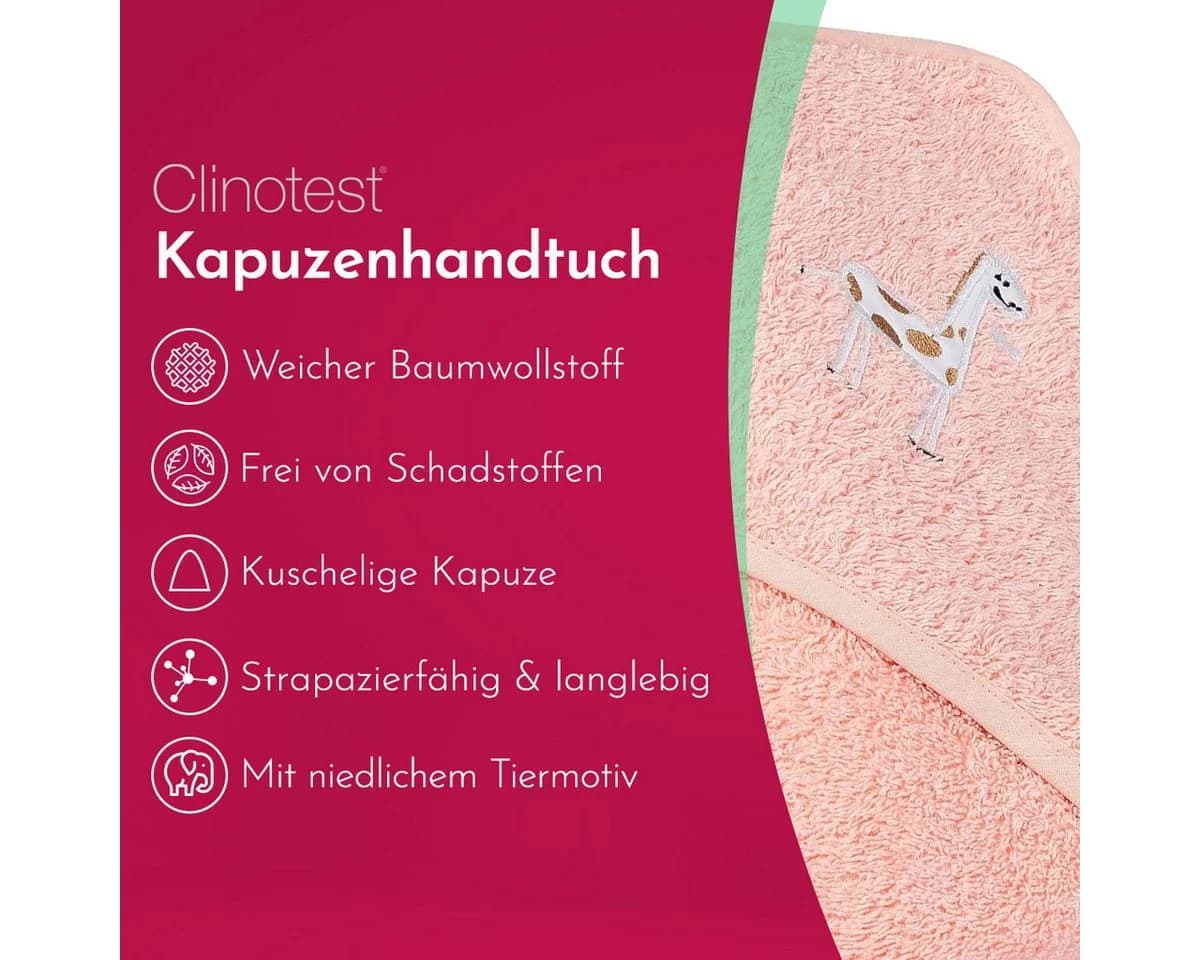 Clinotest Kapuzenhandtuch Rosa 100% Baumwolle Kuschelig