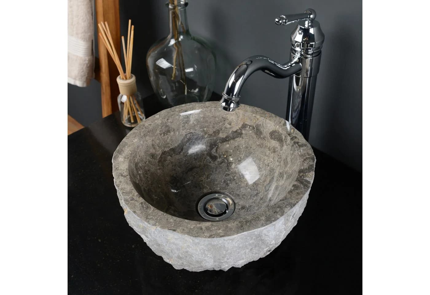 wohnfreuden Aufsatzwaschbecken Erosi Marmor 30 cm grau