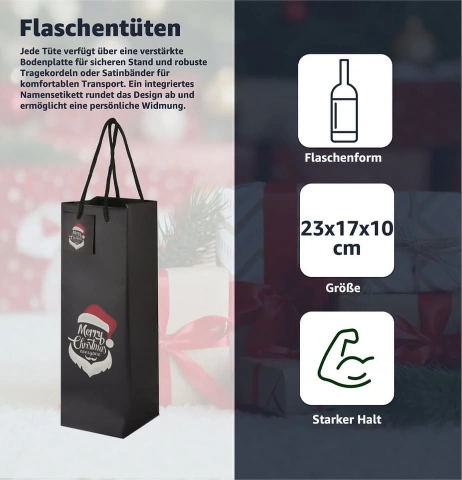 TK Gruppe 12x XXL Flaschentüten Weihnachtstaschen Geschenktüten Weintüte mit Geschenkanhänger