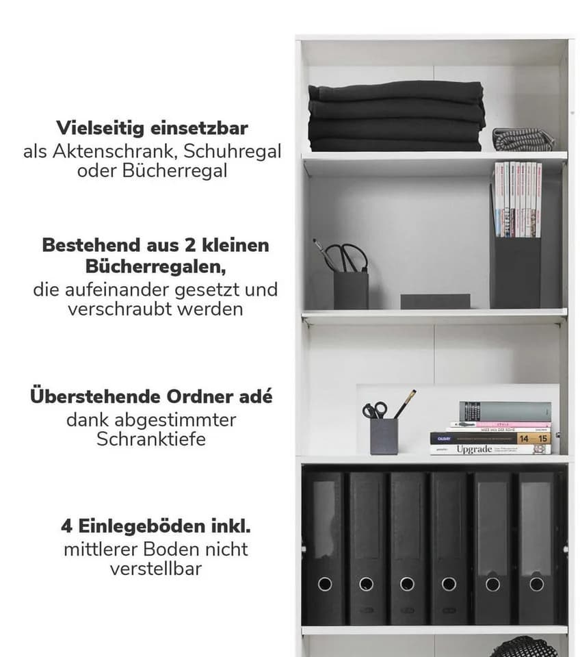 mokebo Bücherregal Weiß Melaminbeschichtung Aktenregal Standregal
