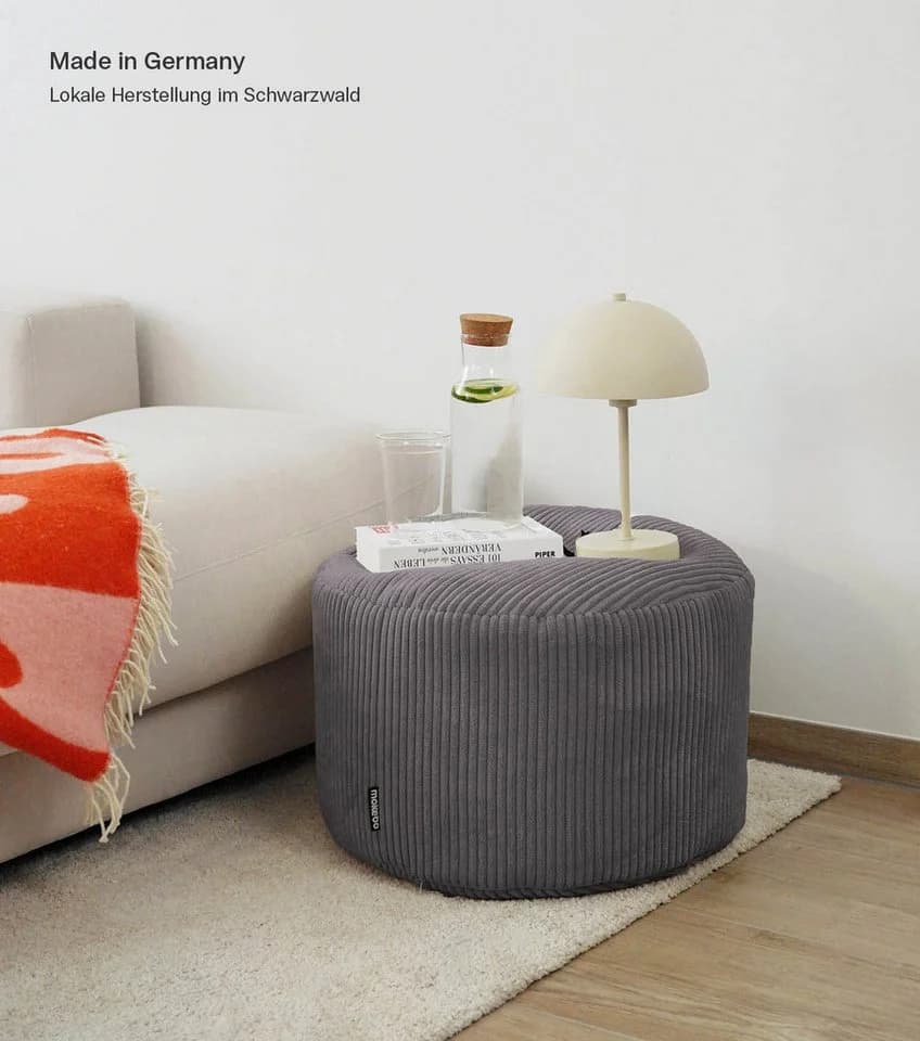 mokebo Pouf Der faule Lenz rund Cordstoff Anthrazit
