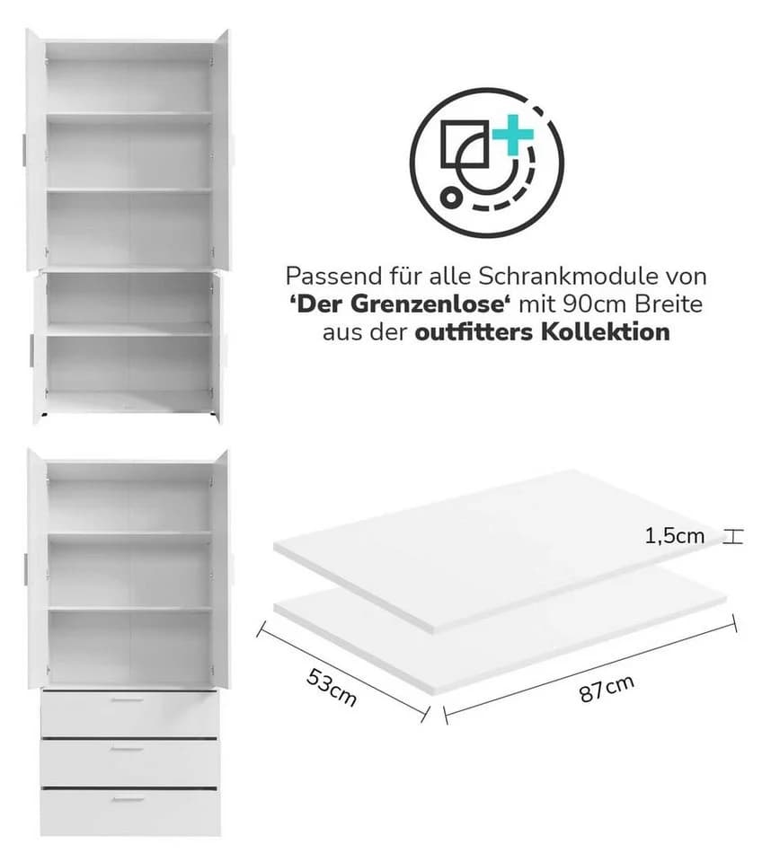 mokebo Einlegeboden 'Die Ableger' 2er-Set Weiß für 90cm Kleiderschrank