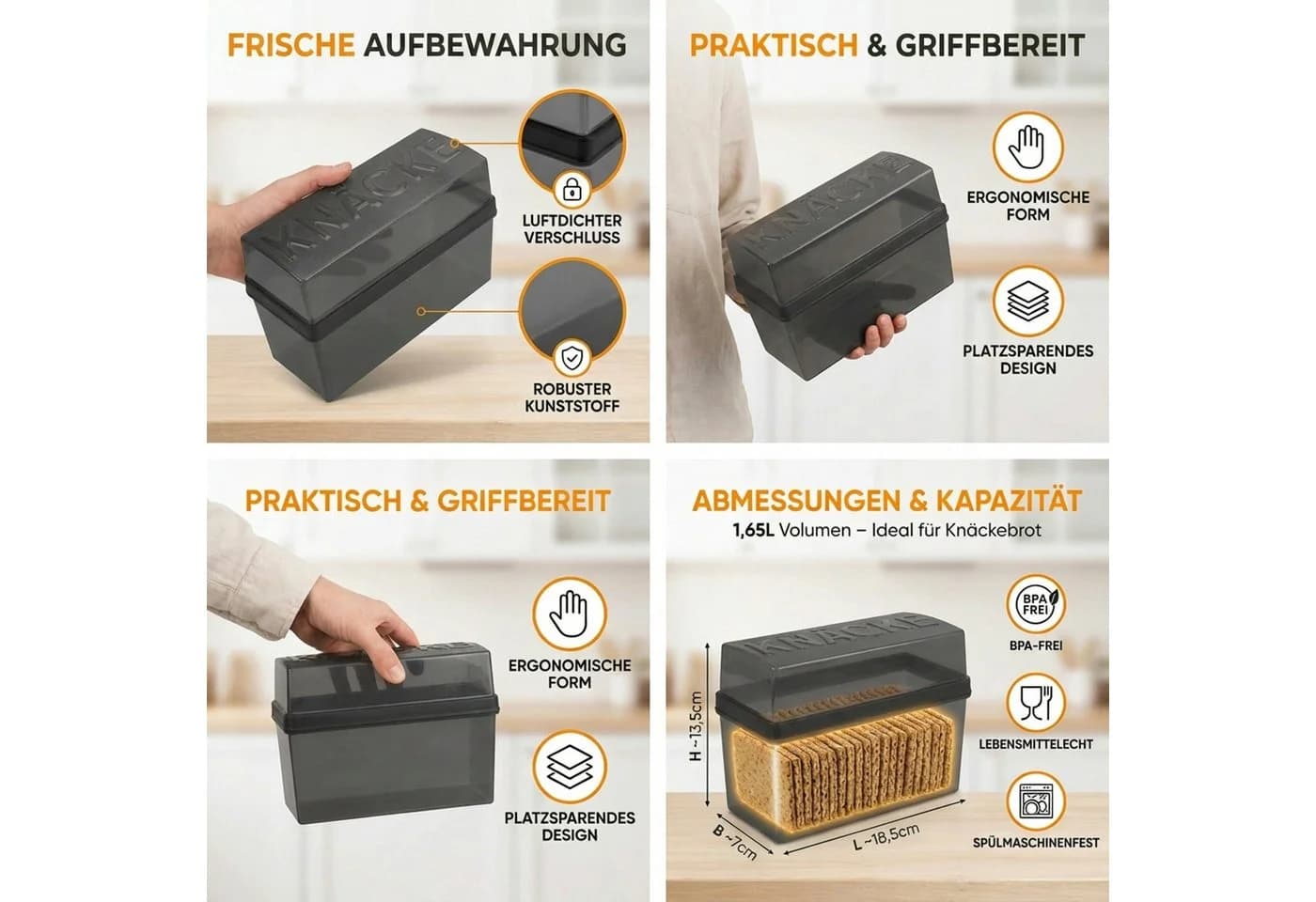 varivendo Knäckebrot-Box Grau Kunststoff mit Deckel