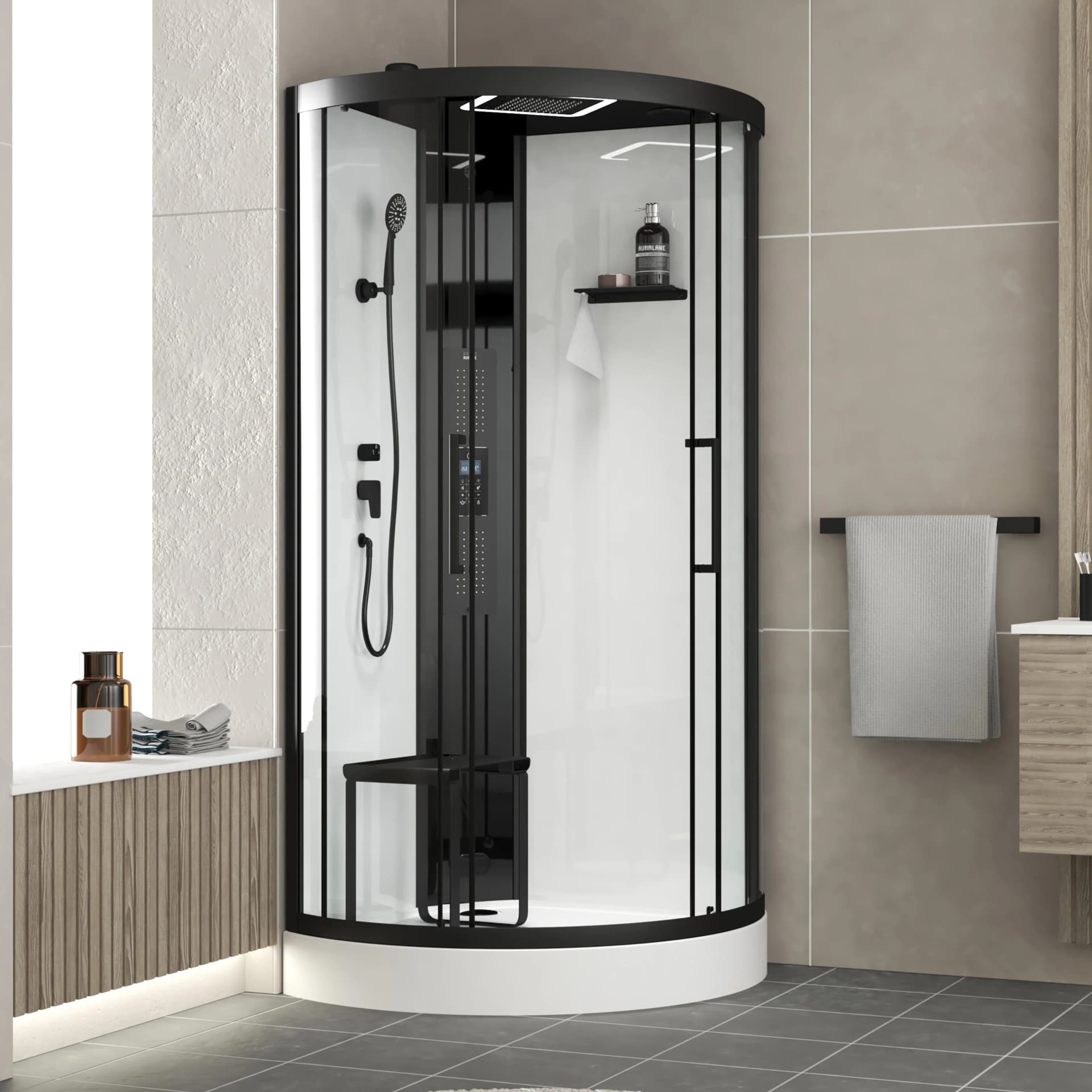 Komplettdusche MARWELL 'Spa Round' Schwarz 90x90x215cm