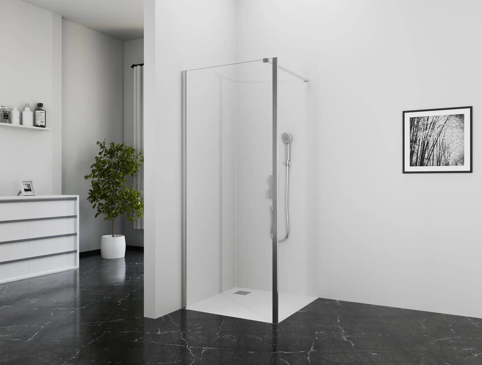 MARWELL Walk-in-Dusche BRIGHT 80 Weiß mit Stabilisationsbügel