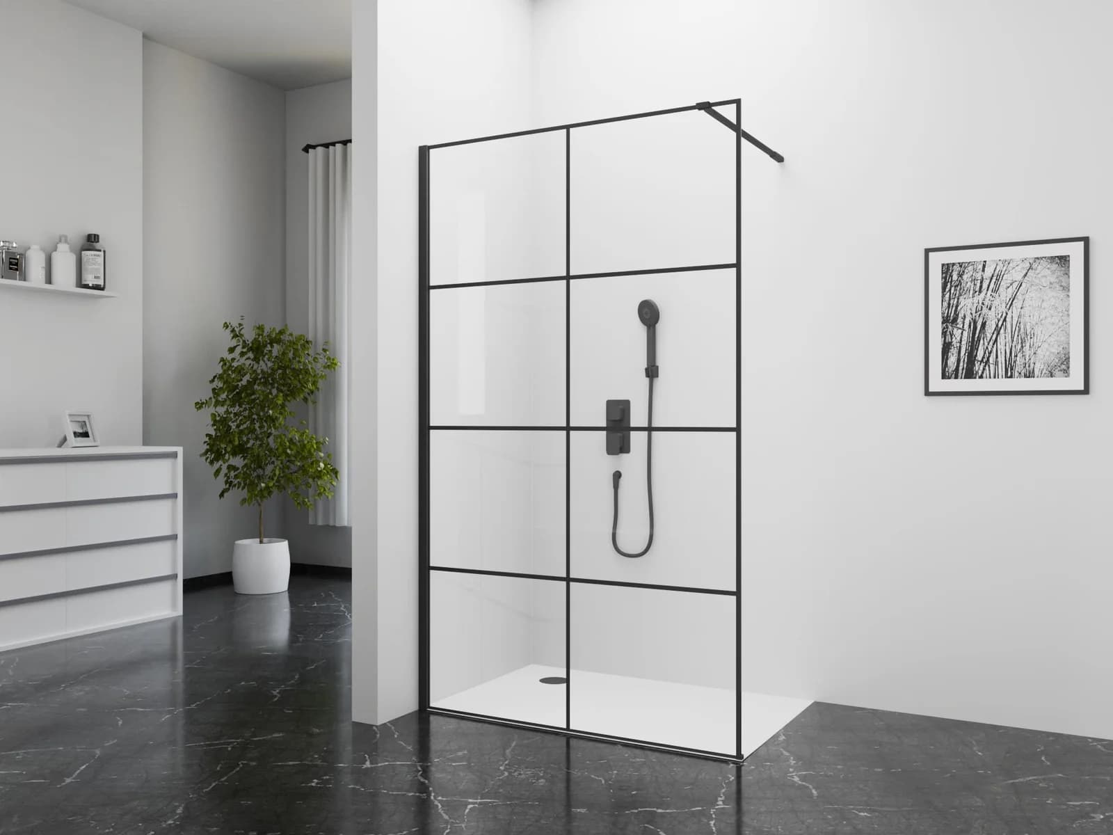 MARWELL Walk-in-Dusche BLACK WINDOW weiß 100x195cm