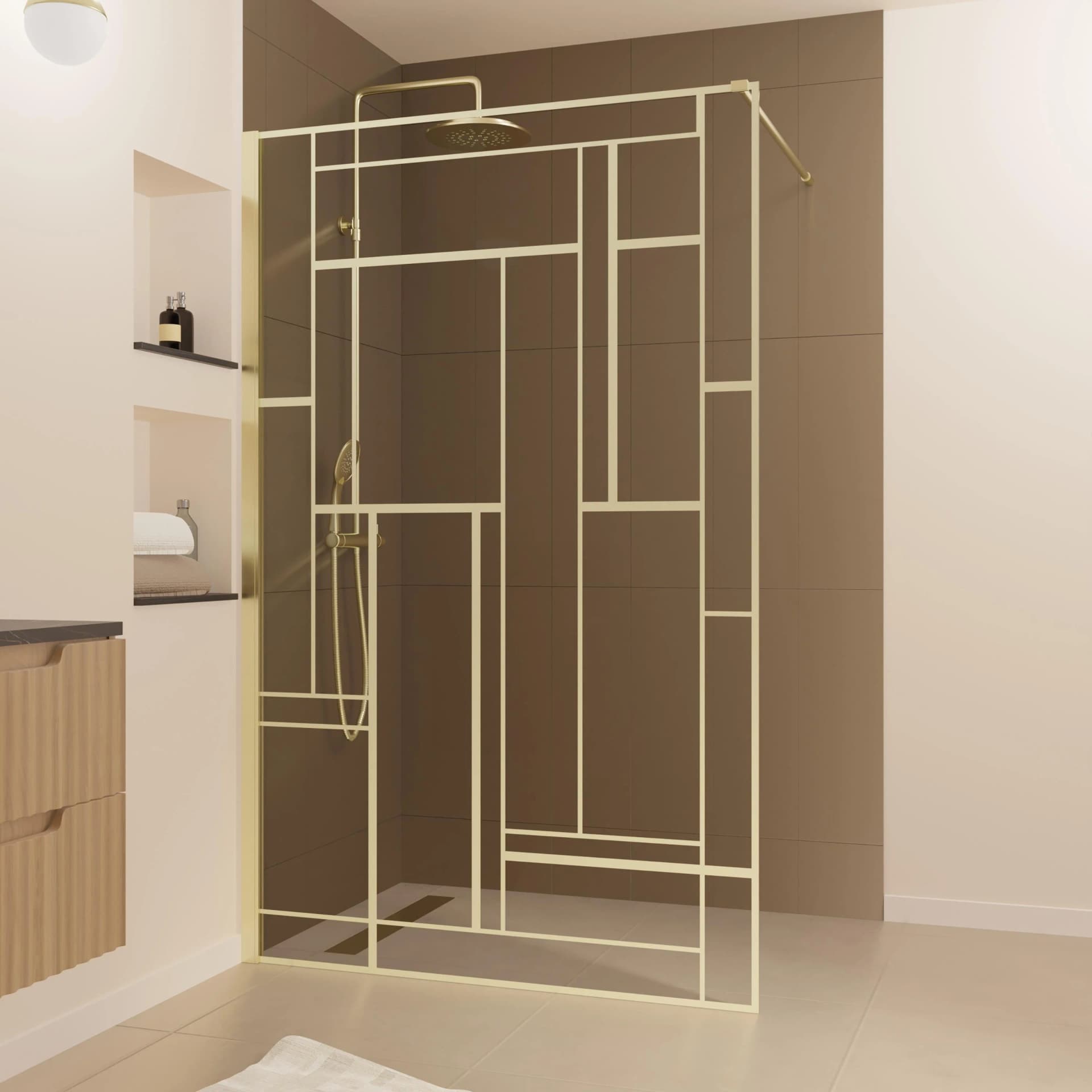 MARWELL Walk-in-Dusche Gallery Gold Art Deco Duschwand