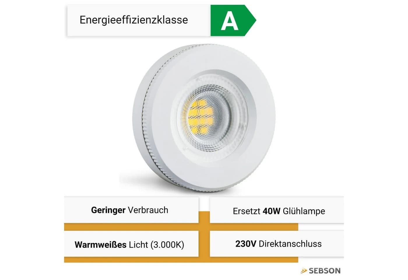 SEBSON LED-Leuchtmittel GX53 warmweiß 2,5W 450lm 230V
