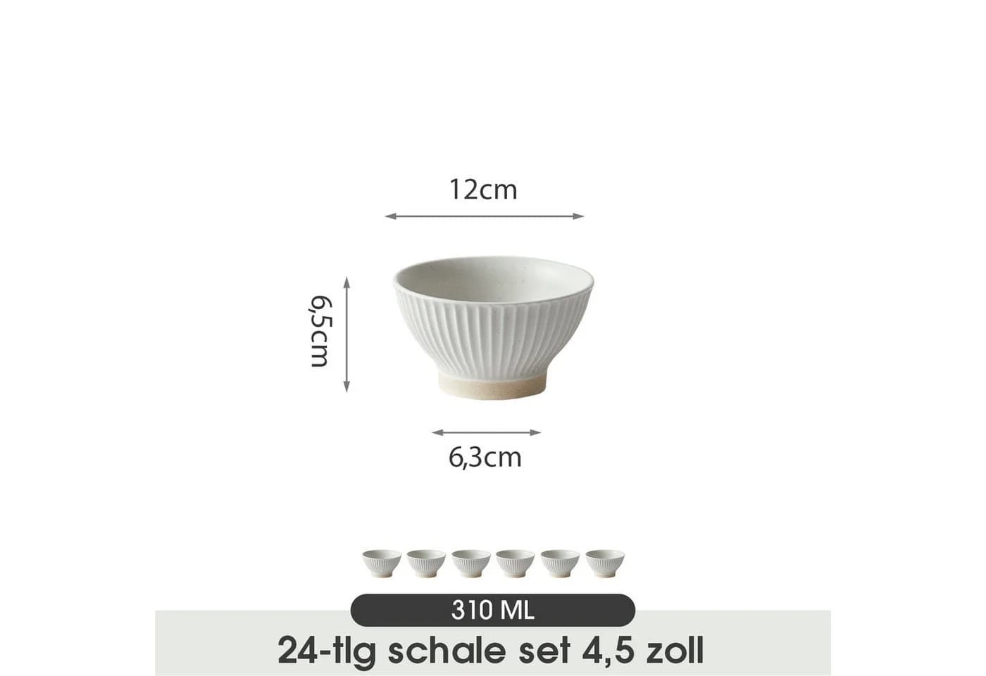 JIWOO 24er Keramik Schale Set Matt Weiß Ø12cm