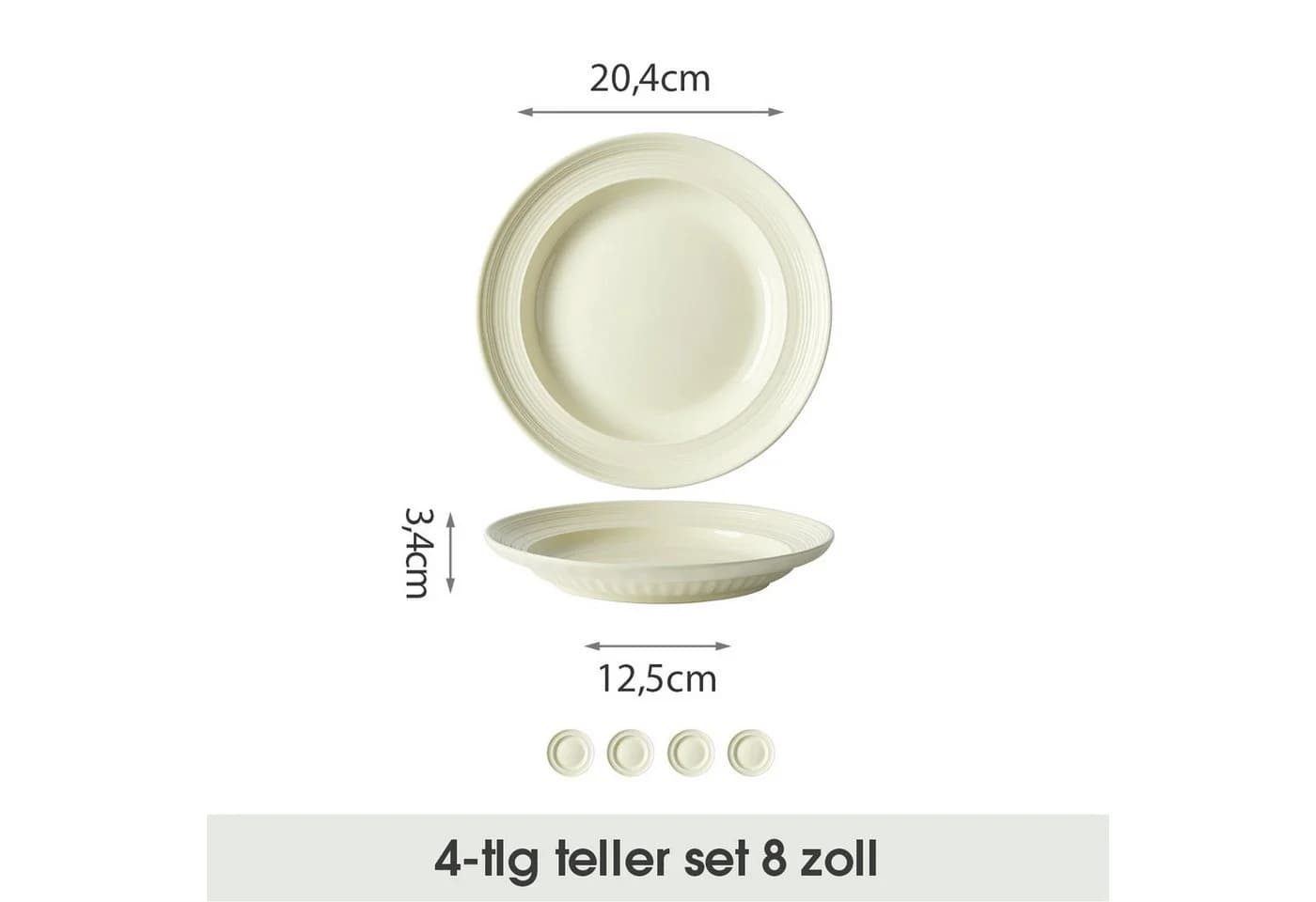 JIWOO Speiseteller 4er Weiß Keramik Mikrowelle Spülmaschine
