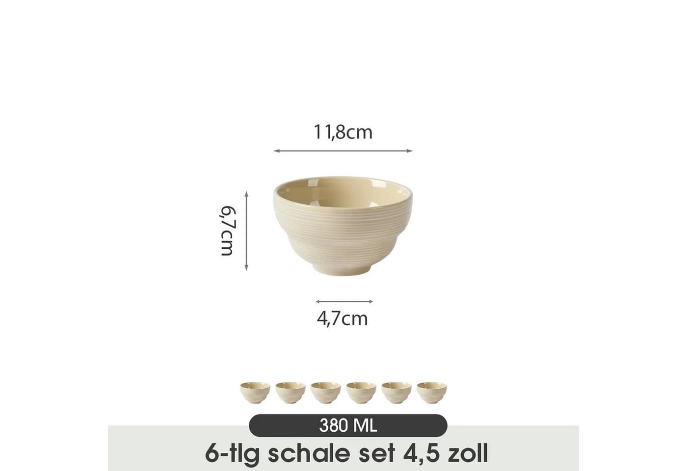 JIWOO Müslischale 6er Set Braun Keramik