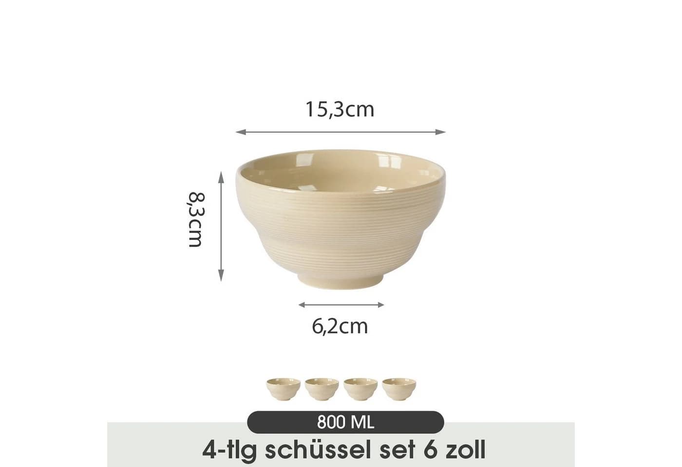 JIWOO Schüsselset 4-tlg. Keramik Braun