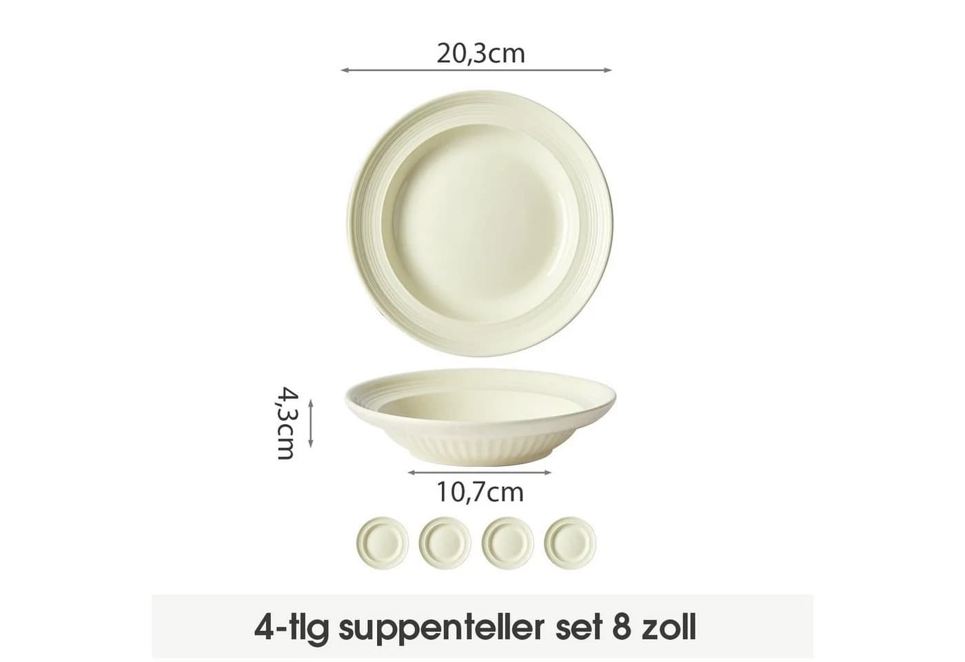 JIWOO Suppenteller 4er Ø20,3 cm Weiß Keramik
