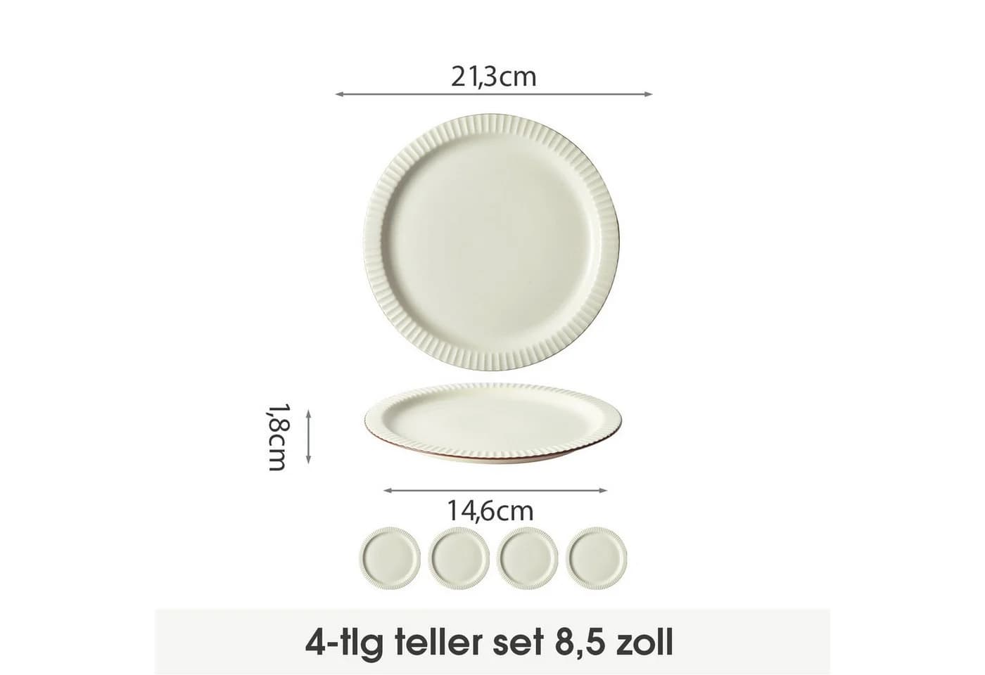 JIWOO Teller 4er Set Beige Keramik Mikrowellen spülmaschinenfest