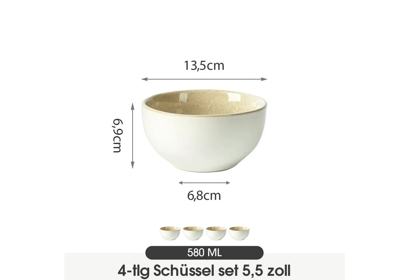 JIWOO Salatschüssel 4er Set Keramik Braun Ø13,5cm