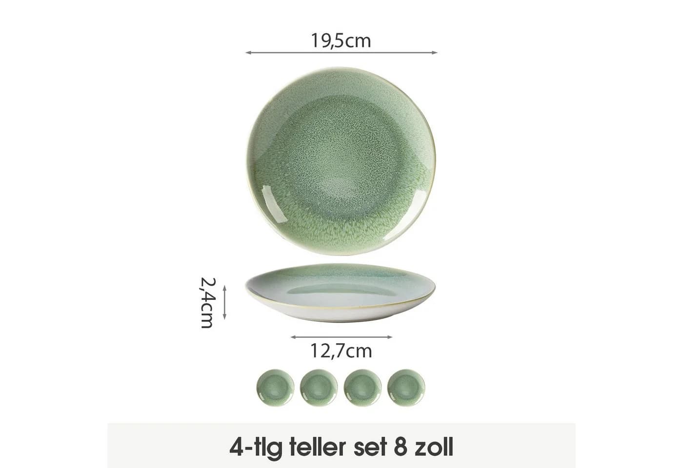 JIWOO Keramik-Tellerset 4-teilig Grün Ø19,5cm