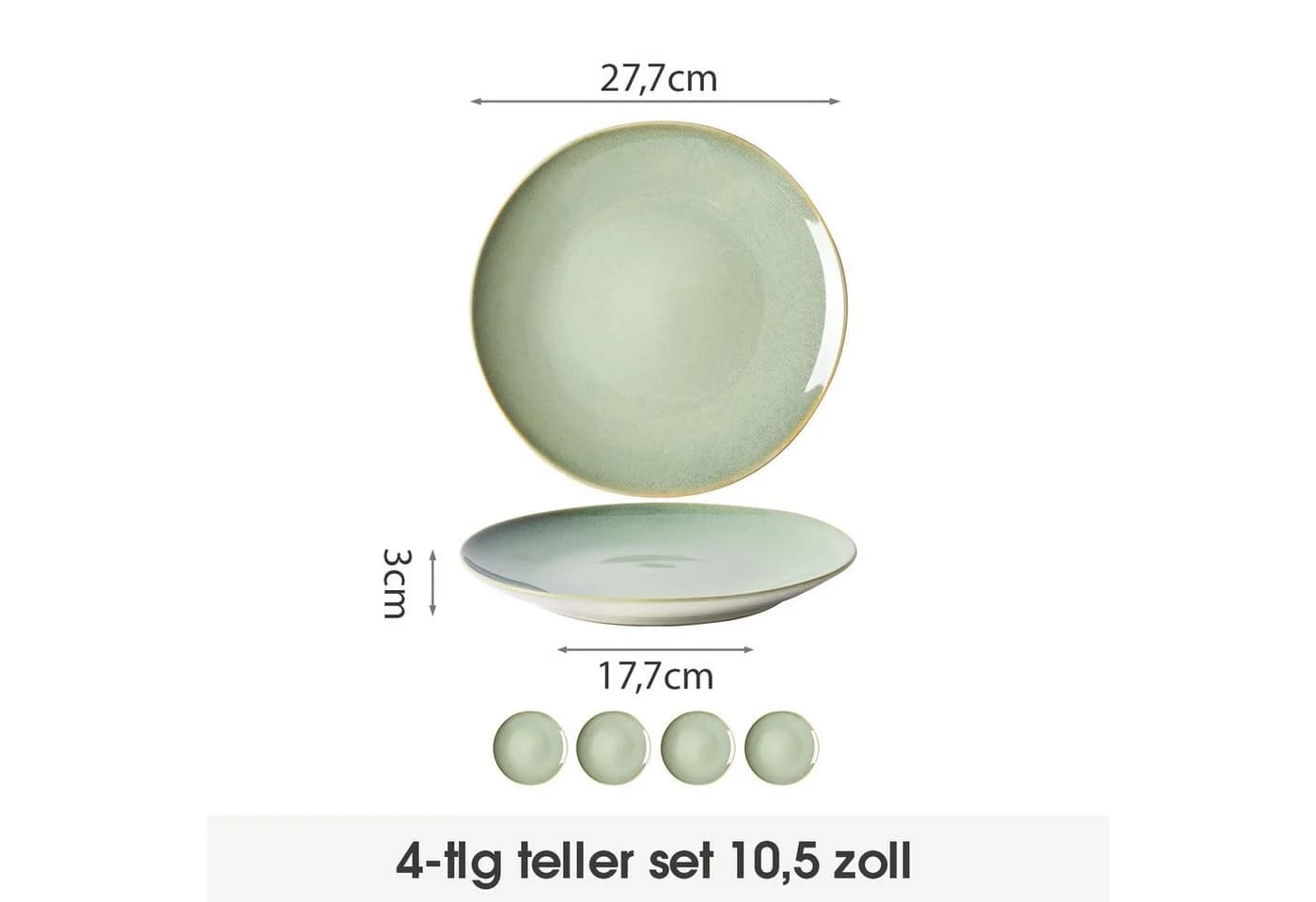 JIWOO Keramik-Tellerset 4-teilig Grün Ø27,7cm