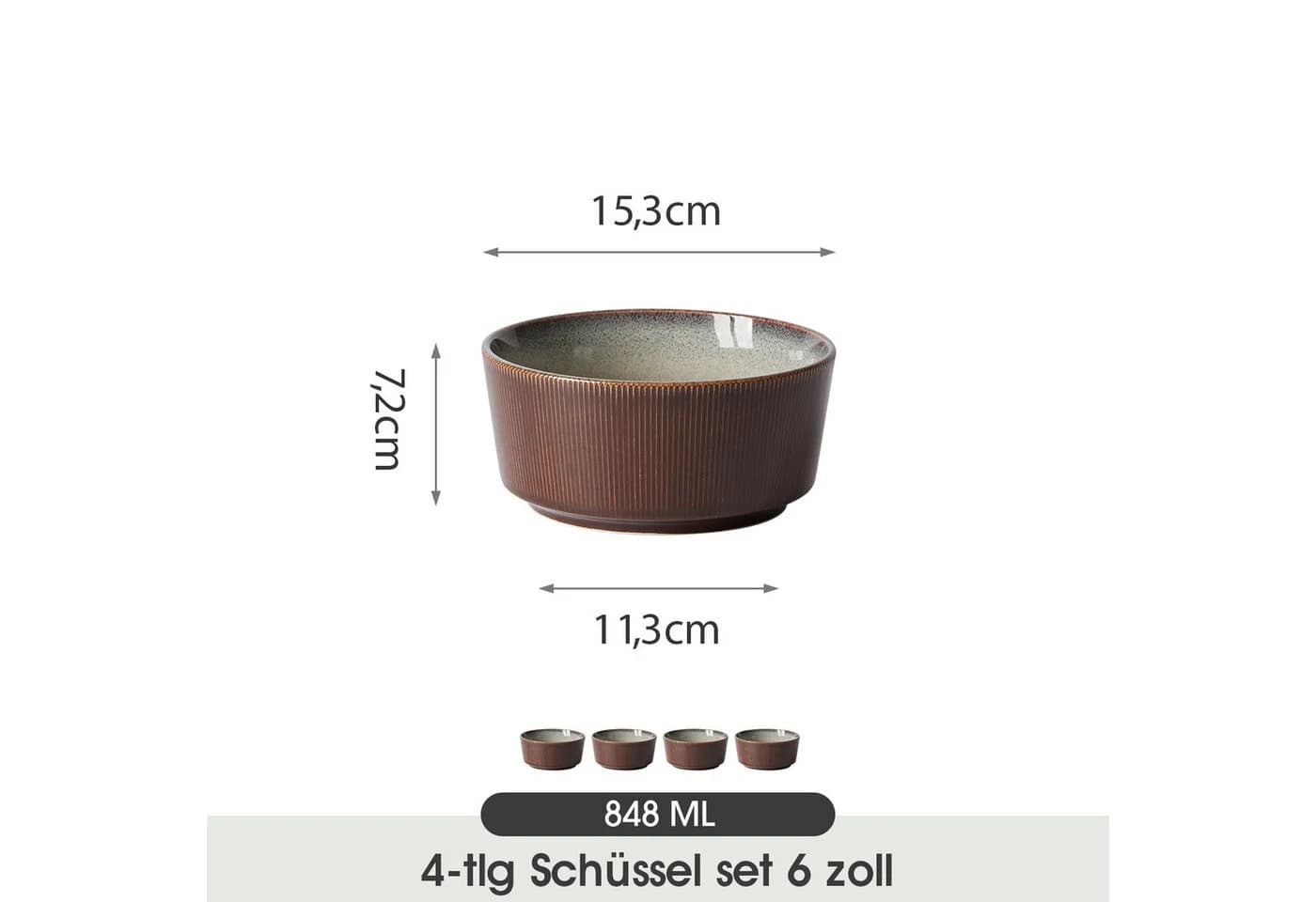 JIWOO Salatschüssel 4er Set Keramik Braun