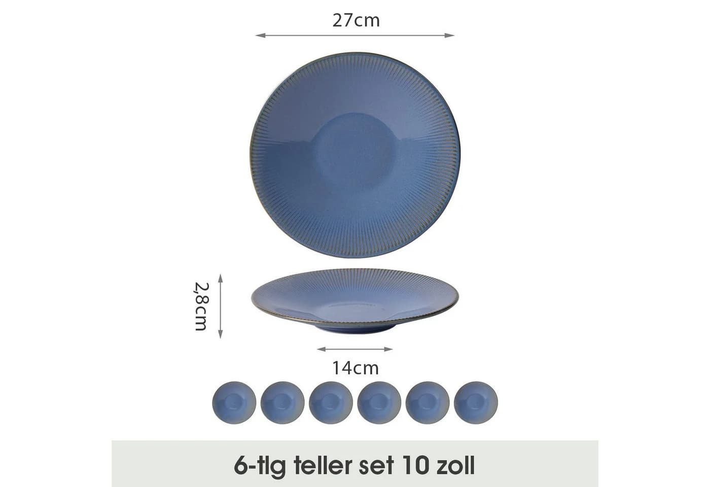 JIWOO Keramik-Tellerset 6er Blau Mikrowellen- & Spülmaschinenfest