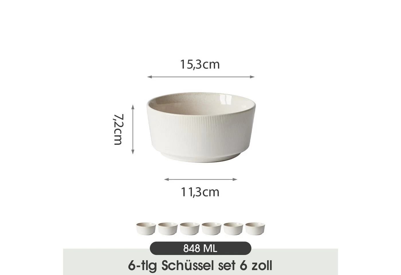 JIWOO Schüssel-Set 6-tlg. Weiß Keramik