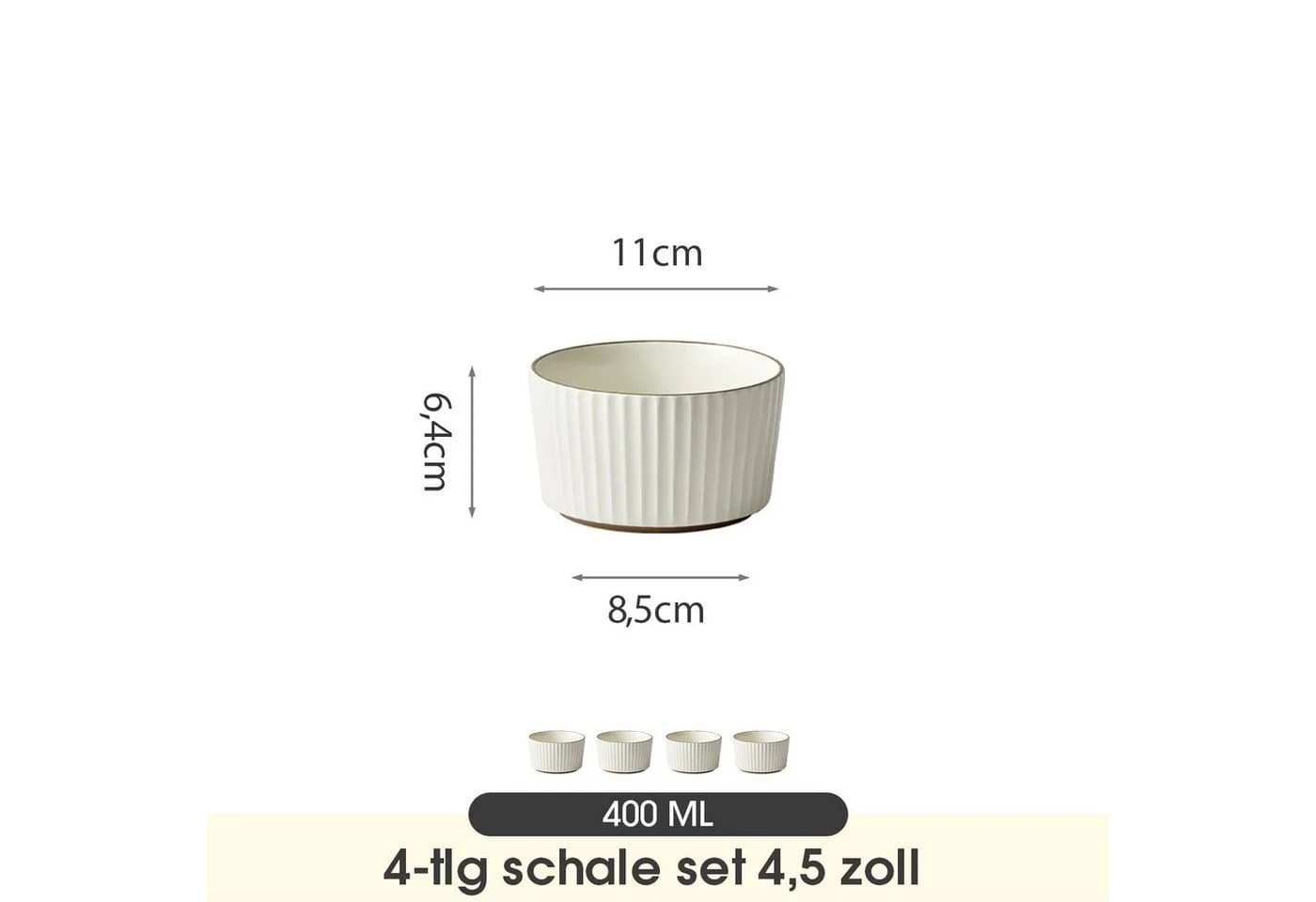 JIWOO Schalen-Set 4-tlg. Beige/Weiß Keramik Müslischalen