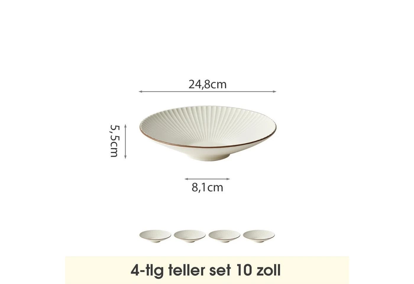 JIWOO Teller 4er Ø24,8cm Weiß Keramik Mikrowellen spülmaschinenfest