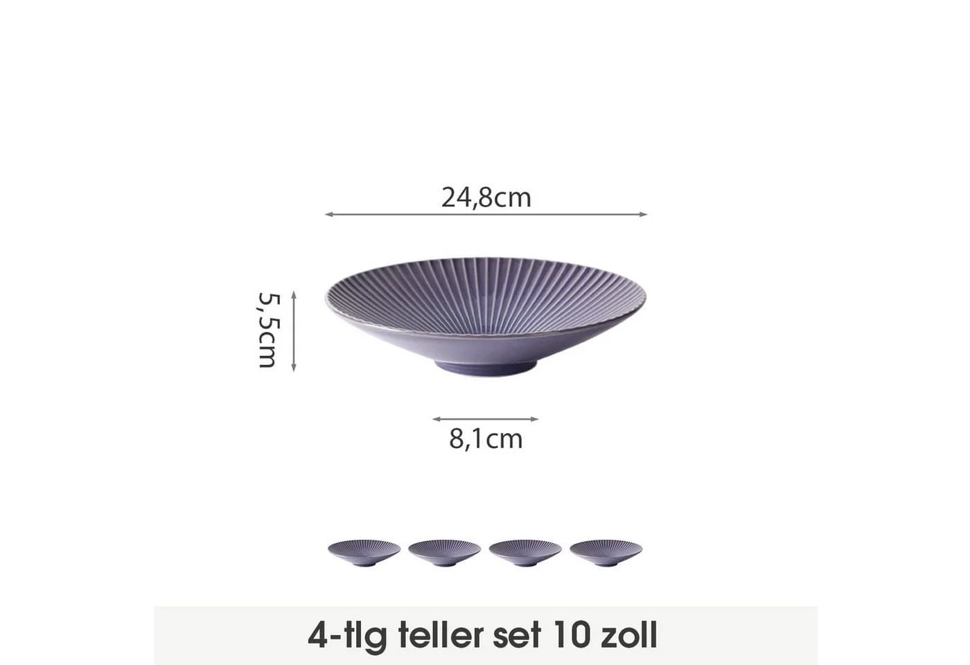 JIWOO Keramik-Tellerset 4er Lila Mikrowellenfest