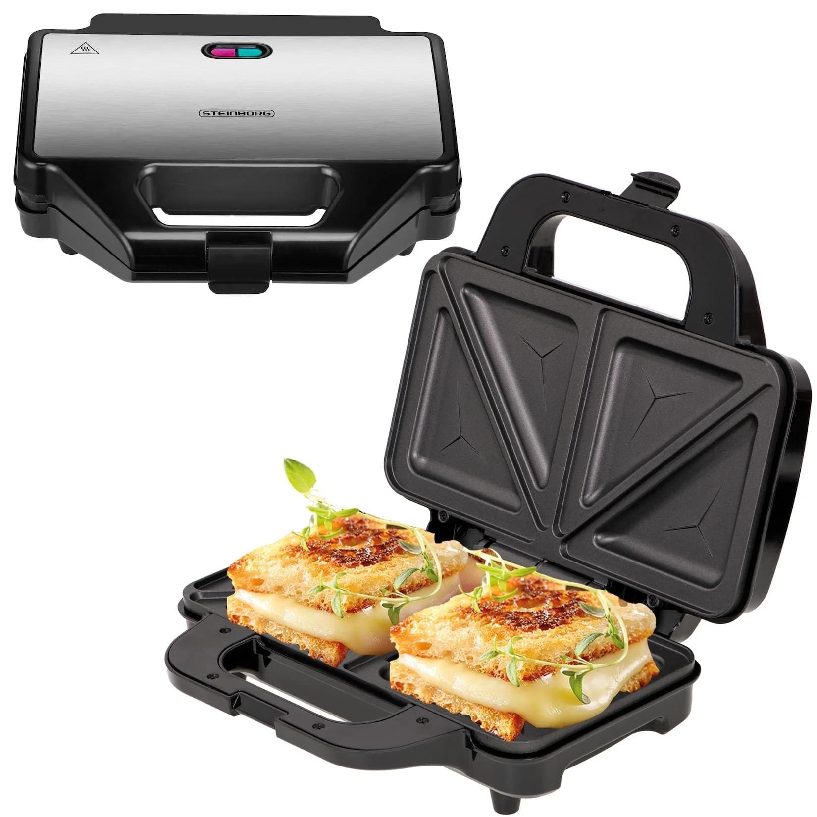 Steinborg XXL Sandwichmaker Edelstahl Antihaftbeschichtung 1000W