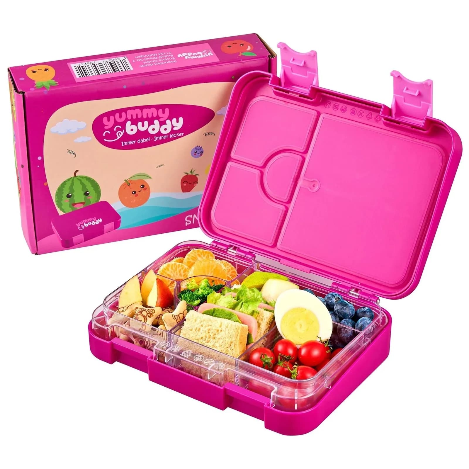 yummy buddy Kinder Brotdose 6 Fächer Klick-Verschluss BPA-frei Pink