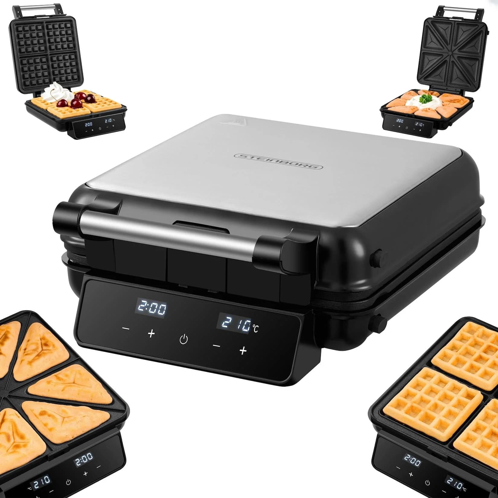 Steinborg 2-in-1 Waffeleisen Sandwichmaker LED Touch Panel 1500W