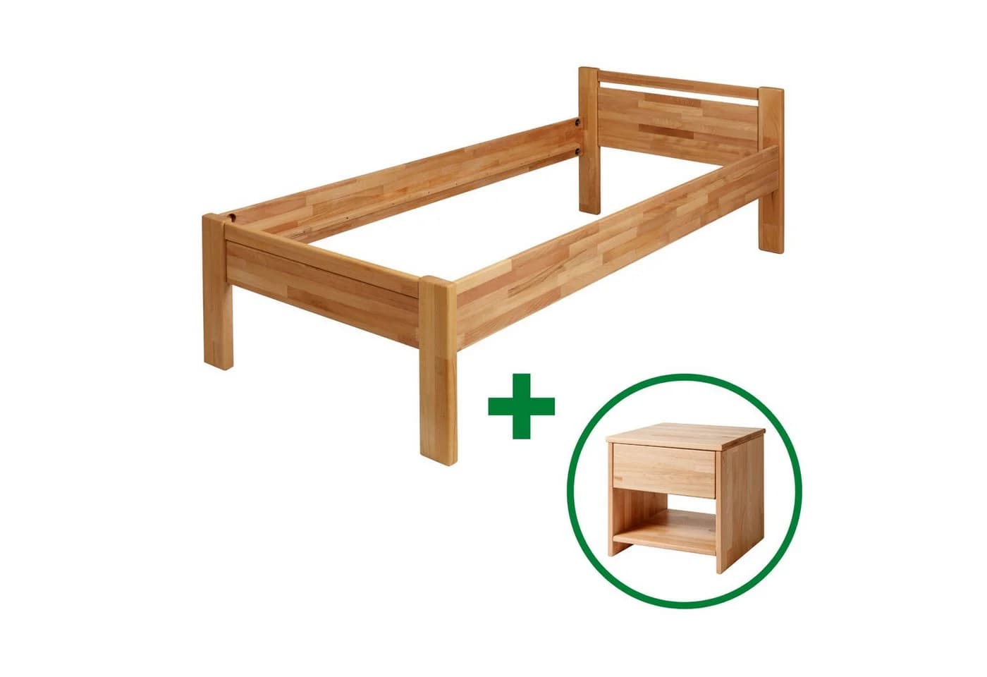 Krok Wood Massivholzbett Seniorenbett SiSi Buche mit Nachttisch