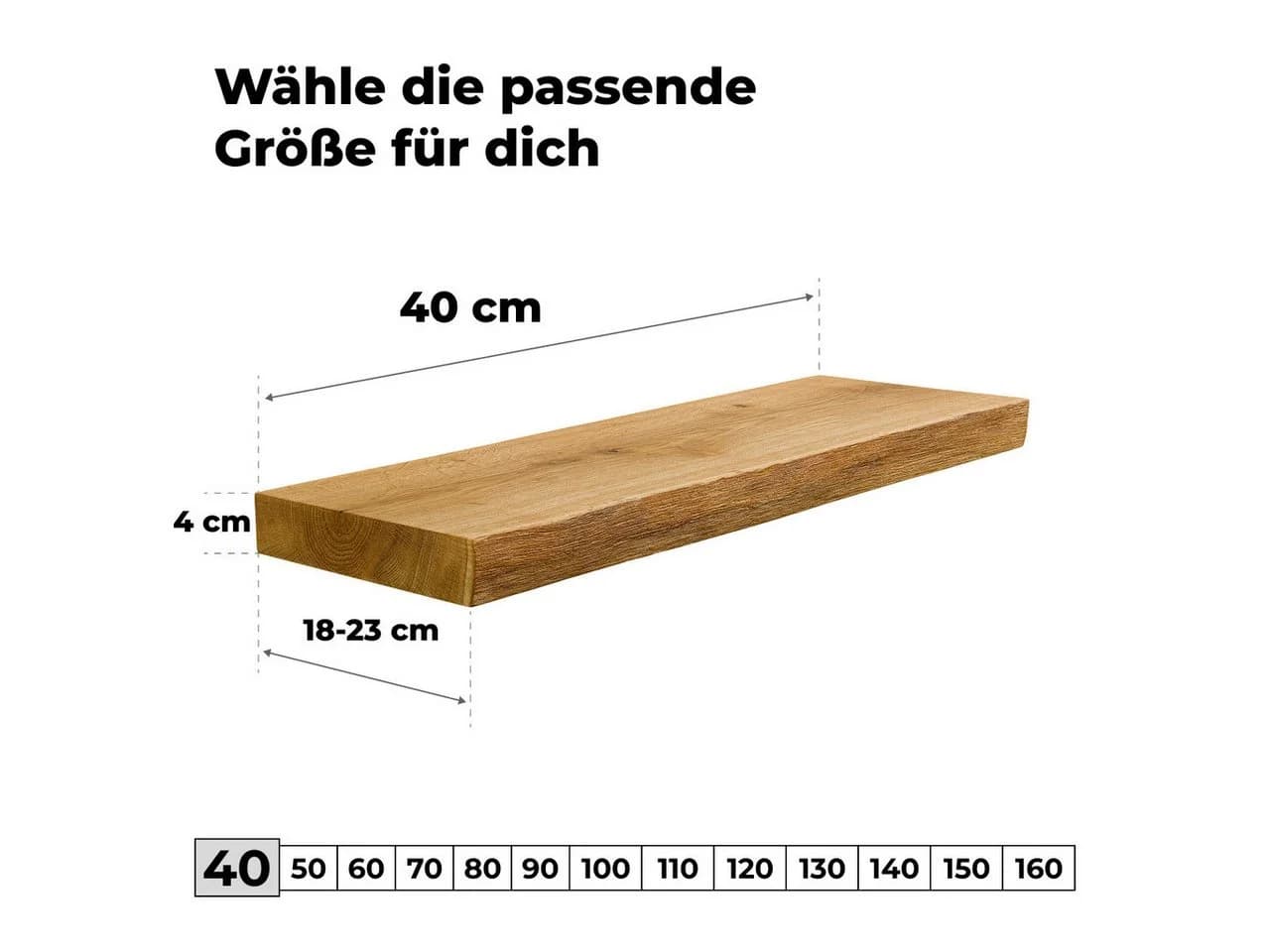 tømmermann Wandregal Schweberegal Holzregal mit Baumkante - Hängeregal aus Massivholz Eiche, Komplett-Set