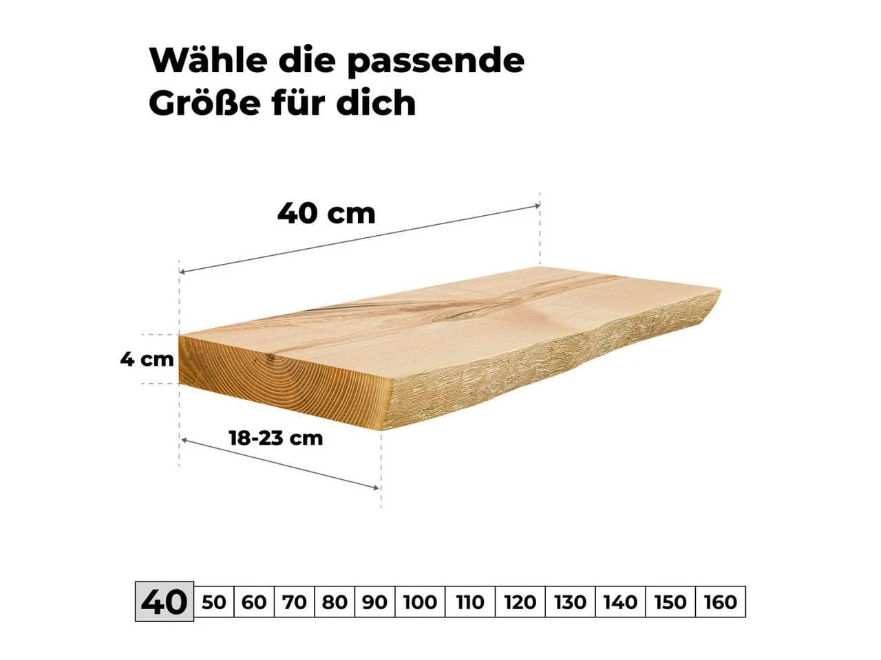 tømmermann Massivholz Wandregal mit Naturkante Eiche