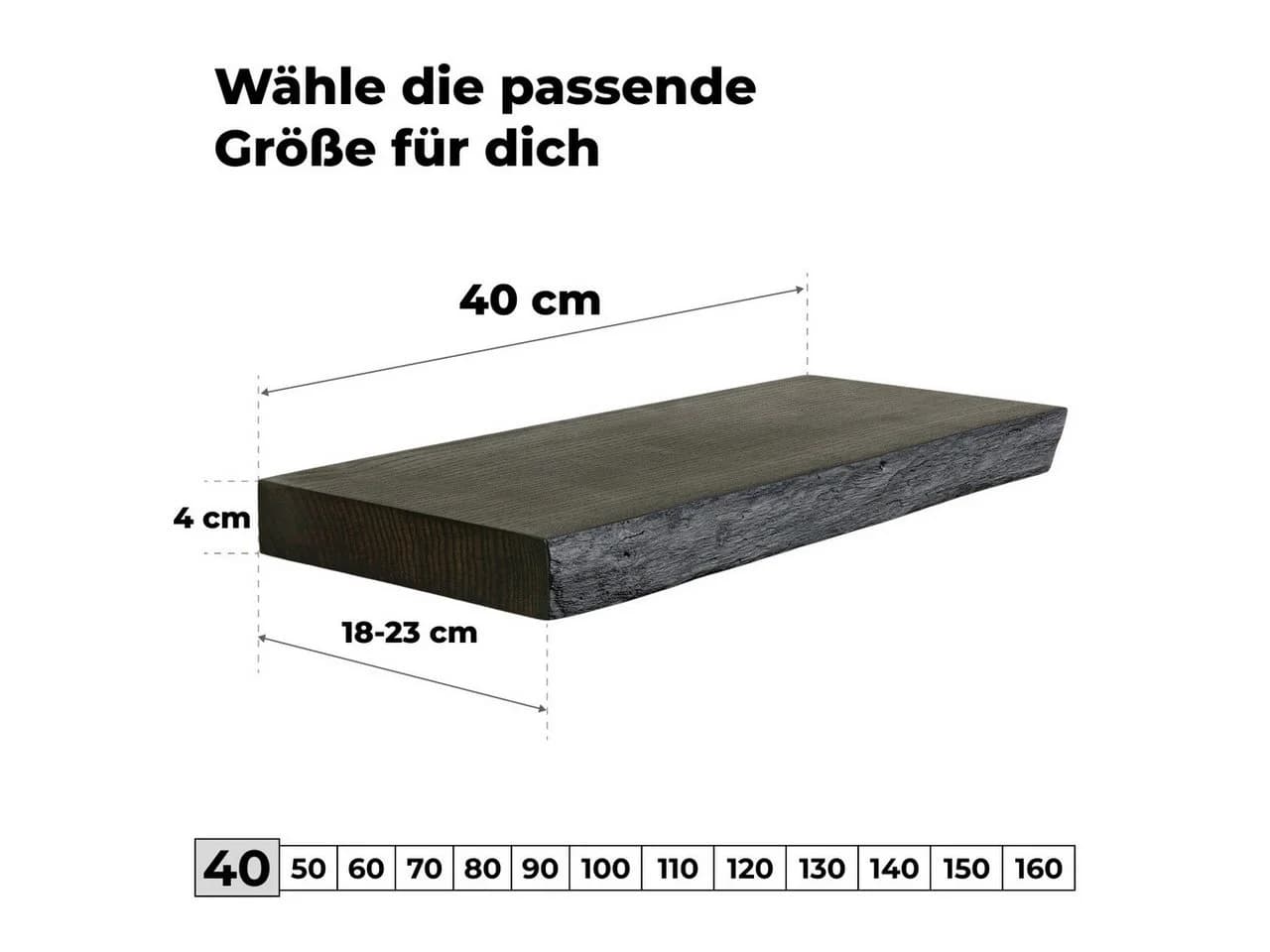 Massivholz Wandregal mit Naturkante Eiche - Schweberegal Set